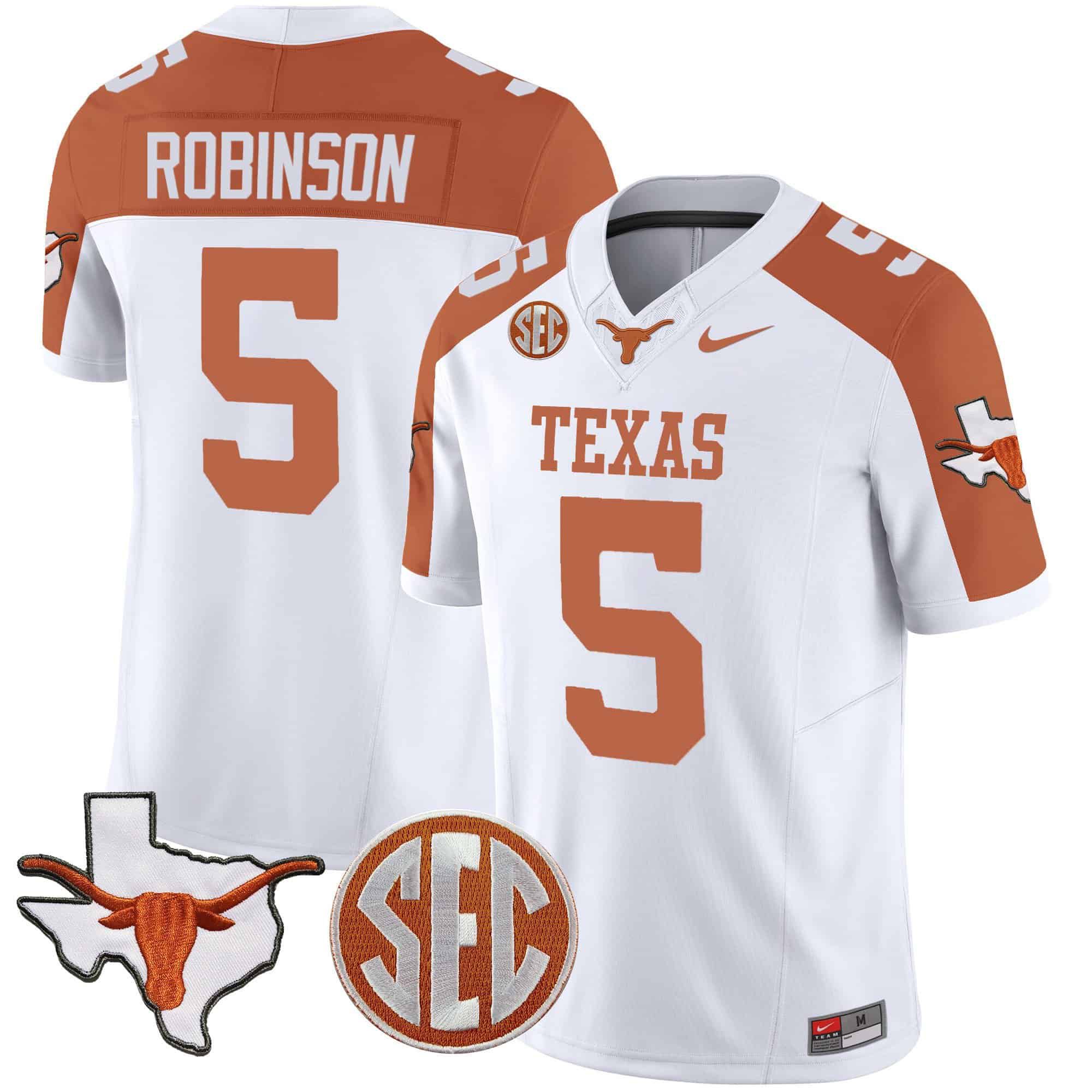 Men Texas Longhorns #5 Robinson White 2024 Nike State Map & SEC Patch Vapor NCAA Jersey style 1->indianapolis colts->NFL Jersey